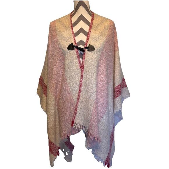 Halston Jackets & Blazers - Halston Poncho Shawl Wrap Toggle One Size Western Soft Hippie Ranch Pink Ruana
